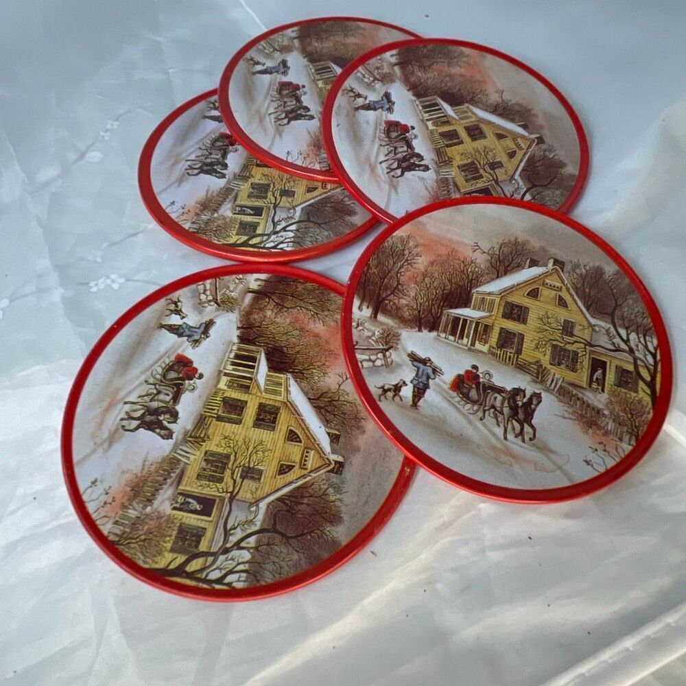 VTG metal cork winter theme coasters
